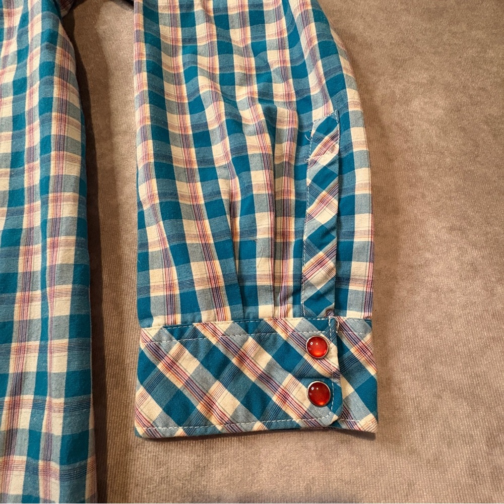 Bit & Bridle Plaid Western Embroidered Pearl Snap Button Down Shirt Size Large - Picture 4 of 6